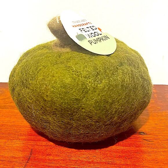 NWT Trader Joe’s Green Handcrafted Felted Wool Pumpkin - Picture 2 of 5